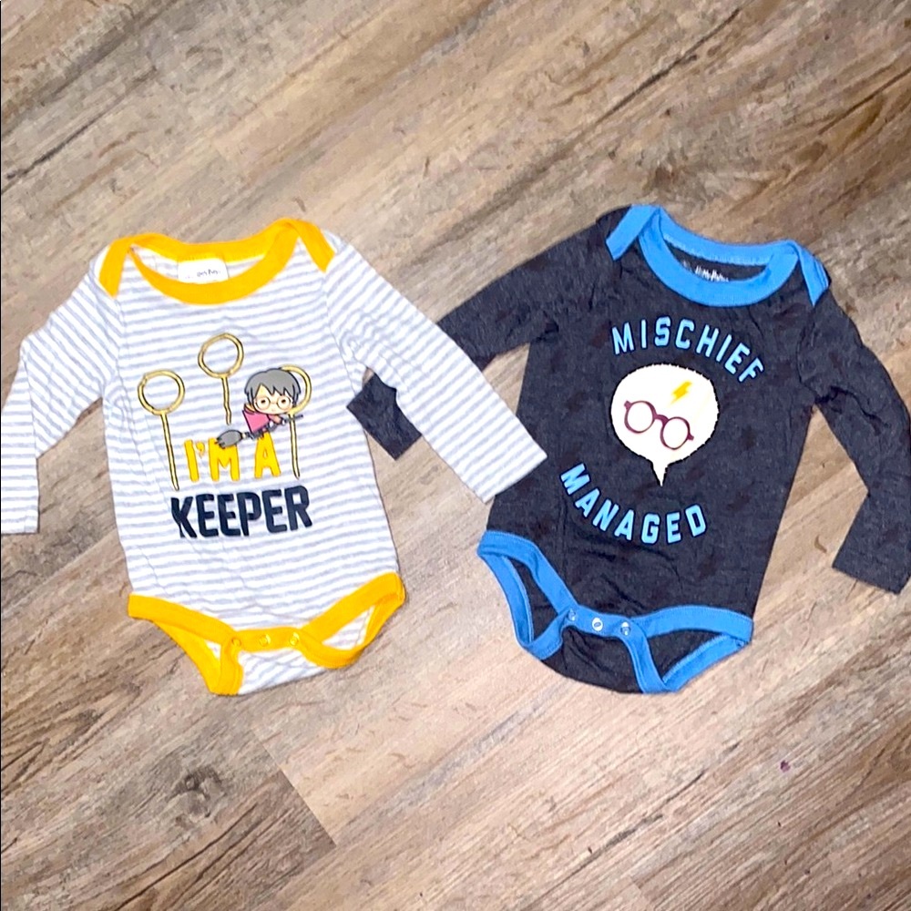 Harry Potter Gray/Blue and Yellow/Gray Long Sleeve Onesies 3-6M NWOT